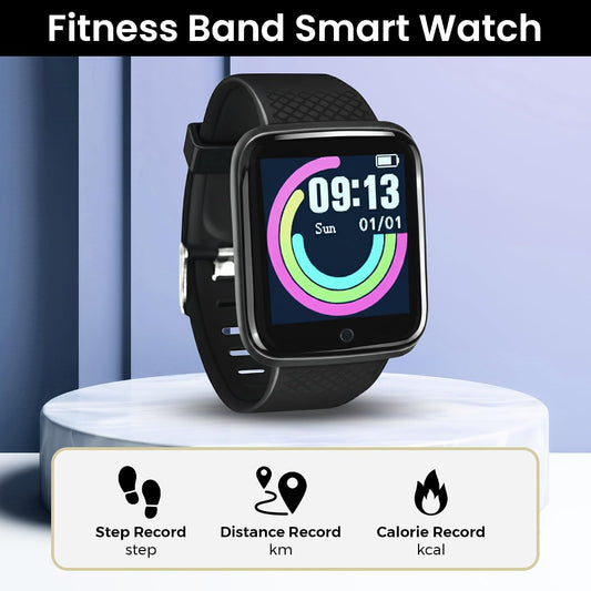 Bouncefit M I D116 Fitness Band Smart Watch for Men, Women, Boys, Girls, Kids – Single Touch Interface, Water Resistant, Workout Modes, Quick Charge Sports Smartwatch – Black I