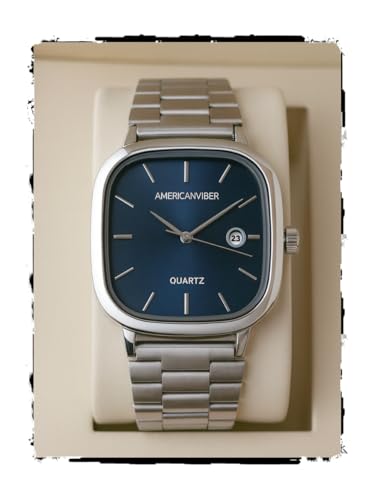 AMERICANVIBER Men's Silver, Watch with Stainless Steel Band | Water-Resistant Analog Dress & Casual Wristwatch