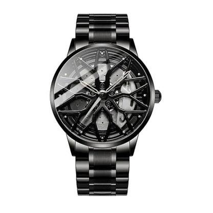 GOLDENIZE FASHION Branded Men's Sport Quartz Watch Car Wheel Multicolour Dial Wheel Dial 360 Rotating Casual Fashion Stainless Steel Alloy Mens &Boy's Luxury Metal Gift Creative Watch