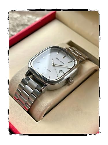 AMERICANVIBER Men's Silver, Watch with Stainless Steel Band | Water-Resistant Analog Dress & Casual Wristwatch