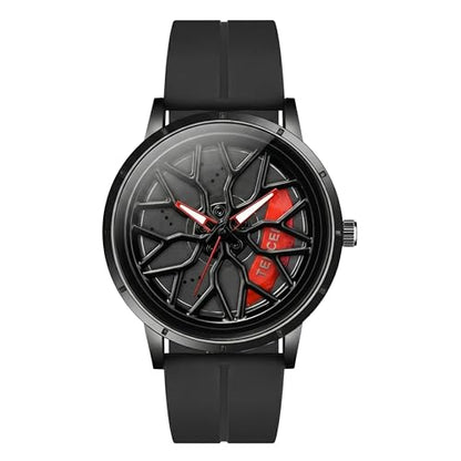 GOLDENIZE FASHION Branded Men's Sport Quartz Watch Car Wheel Multicolour Dial Wheel Dial 360 Rotating Casual Fashion Stainless Steel Alloy Mens &Boy's Luxury Metal Gift Creative Watch