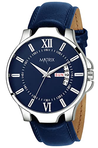 Matrix Antique Day & Date Leather Strap Analog Silicone Watch For Men & Boys - Black