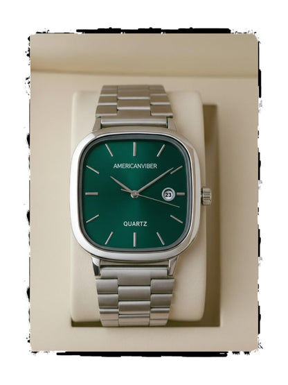 AMERICANVIBER Men's Silver, Watch with Stainless Steel Band | Water-Resistant Analog Dress & Casual Wristwatch