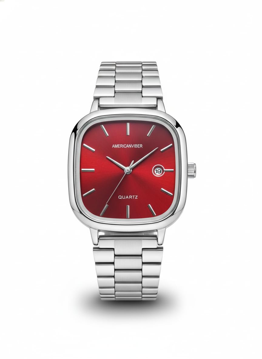 AMERICANVIBER Men's Silver, Watch with Stainless Steel Band | Water-Resistant Analog Dress & Casual Wristwatch