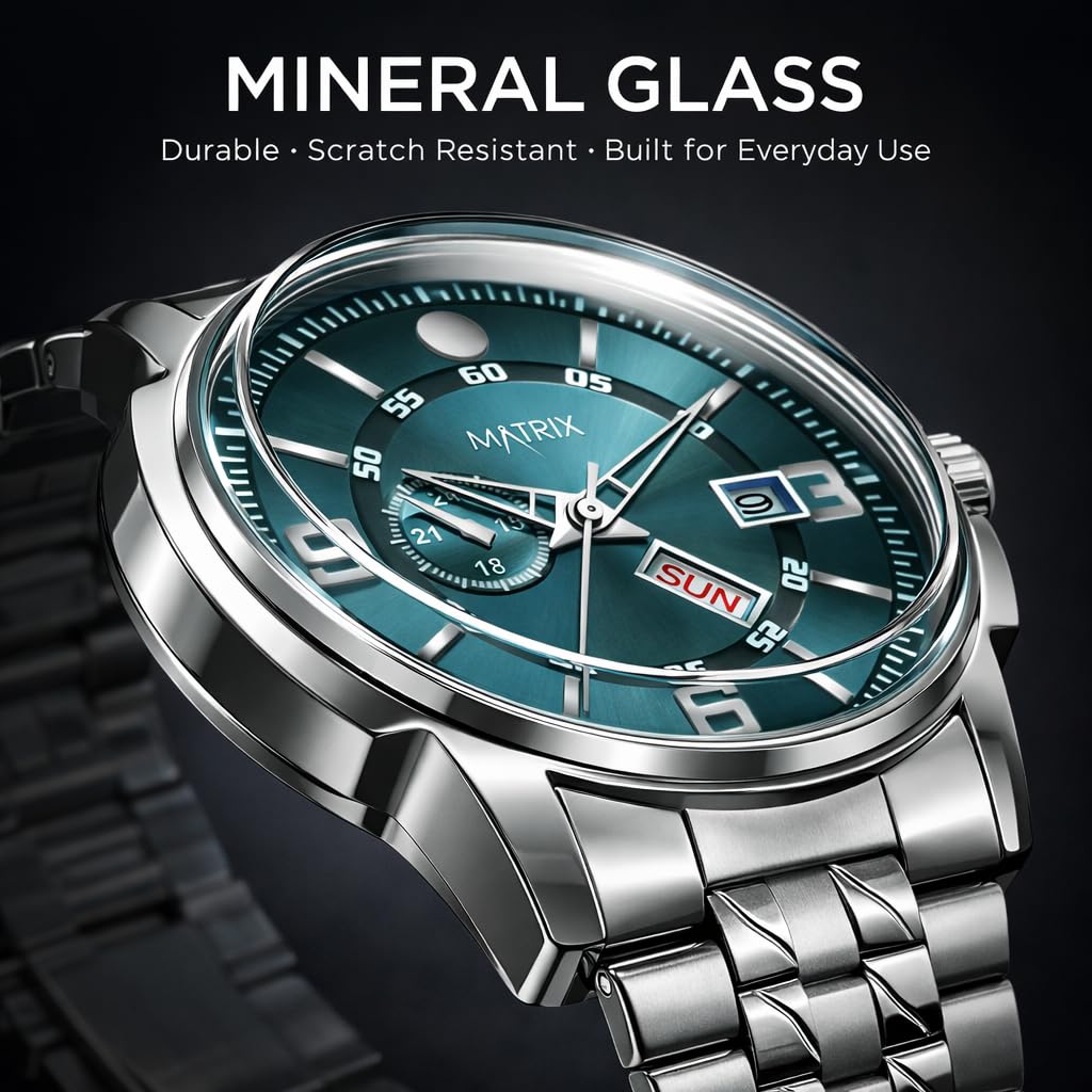 Matrix Black, Blue, White Dial, Day & Date Functioning, Stainless Steel Strap Analog Watch for Men & Women