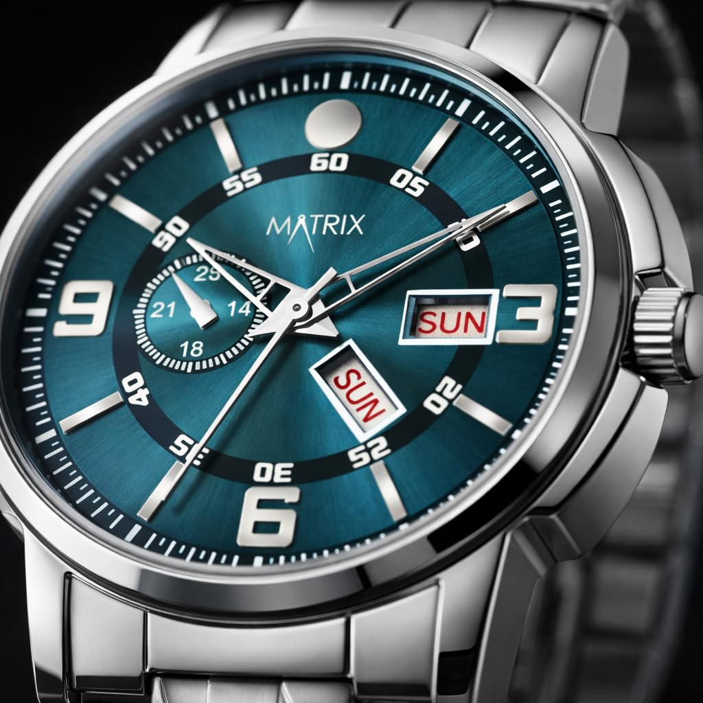 Matrix Black, Blue, White Dial, Day & Date Functioning, Stainless Steel Strap Analog Watch for Men & Women