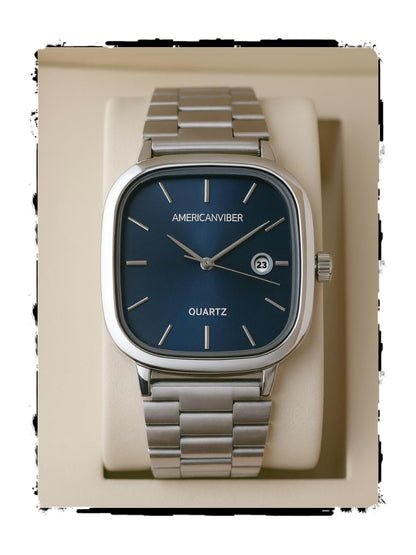 AMERICANVIBER Men's Silver, Watch with Stainless Steel Band | Water-Resistant Analog Dress & Casual Wristwatch