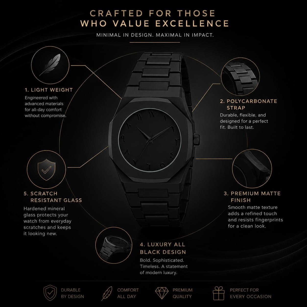 Matrix Arabian | Aura Dial & Polycarbonate Strap Analog Watch for Men & Boys (Black)