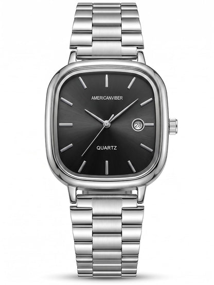 AMERICANVIBER Men's Silver, Watch with Stainless Steel Band | Water-Resistant Analog Dress & Casual Wristwatch