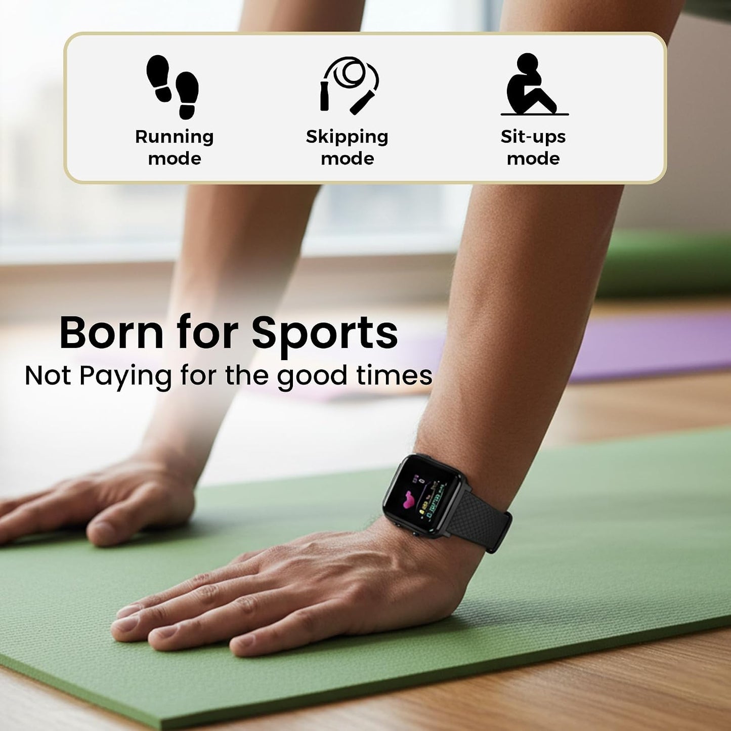 Bouncefit M I D116 Fitness Band Smart Watch for Men, Women, Boys, Girls, Kids – Single Touch Interface, Water Resistant, Workout Modes, Quick Charge Sports Smartwatch – Black I