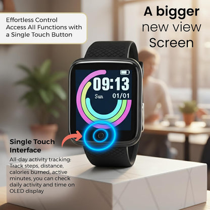 Bouncefit M I D116 Fitness Band Smart Watch for Men, Women, Boys, Girls, Kids – Single Touch Interface, Water Resistant, Workout Modes, Quick Charge Sports Smartwatch – Black I