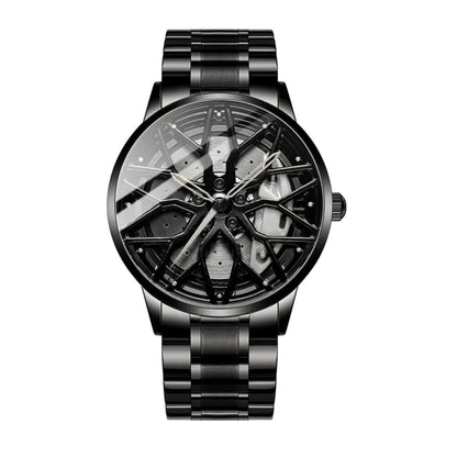 GOLDENIZE FASHION Branded Men's Sport Quartz Watch Car Wheel Multicolour Dial Wheel Dial 360 Rotating Casual Fashion Stainless Steel Alloy Mens &Boy's Luxury Metal Gift Creative Watch