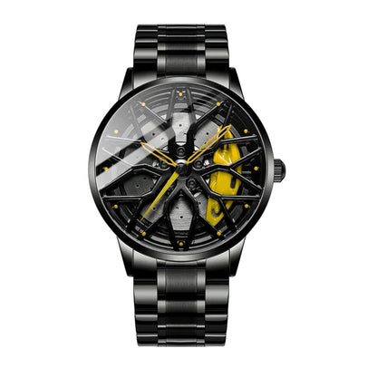 GOLDENIZE FASHION Branded Men's Sport Quartz Watch Car Wheel Multicolour Dial Wheel Dial 360 Rotating Casual Fashion Stainless Steel Alloy Mens &Boy's Luxury Metal Gift Creative Watch