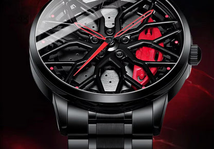 GOLDENIZE FASHION Branded Men's Sport Quartz Watch Car Wheel Multicolour Dial Wheel Dial 360 Rotating Casual Fashion Stainless Steel Alloy Mens &Boy's Luxury Metal Gift Creative Watch