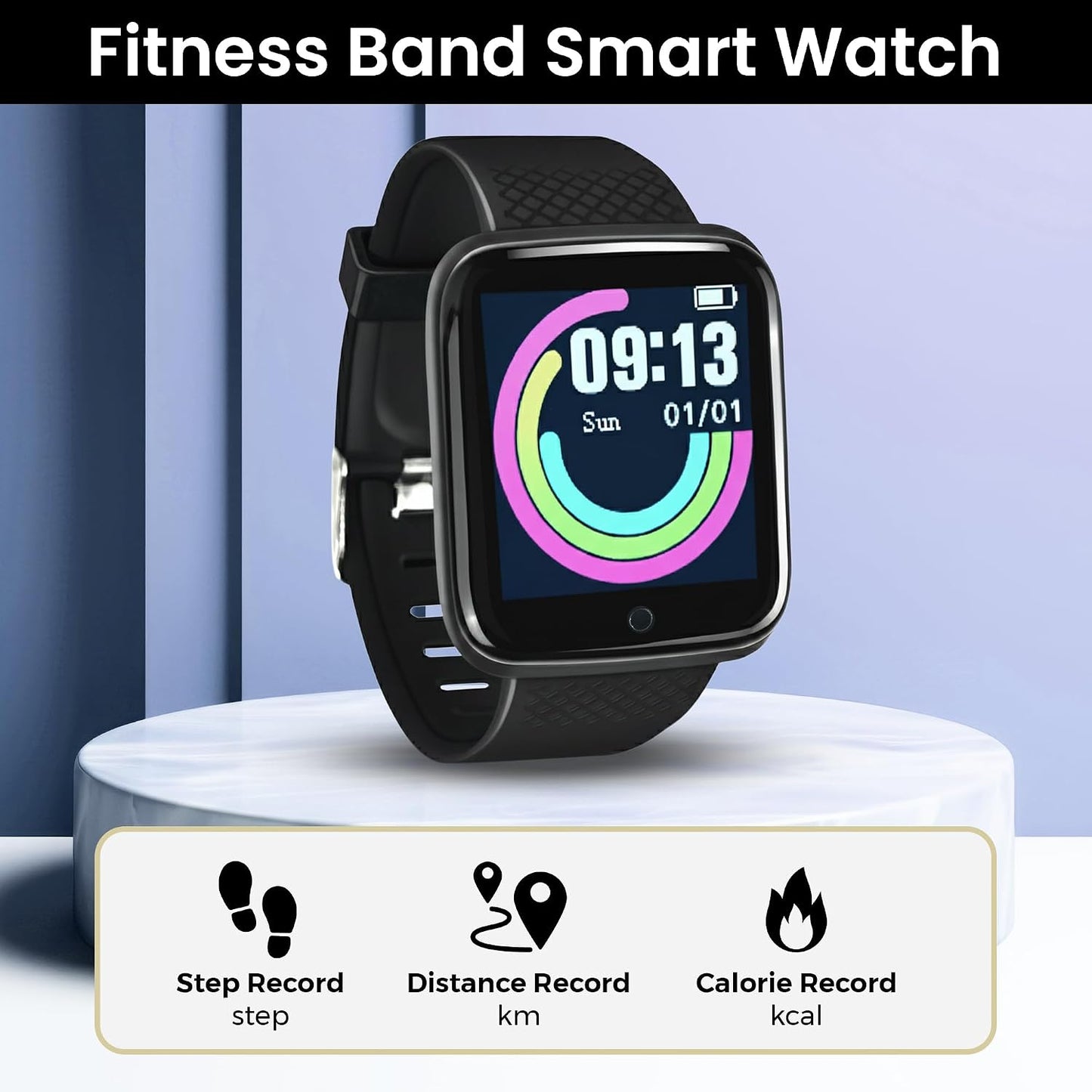 Bouncefit M I D116 Fitness Band Smart Watch for Men, Women, Boys, Girls, Kids – Single Touch Interface, Water Resistant, Workout Modes, Quick Charge Sports Smartwatch – Black I