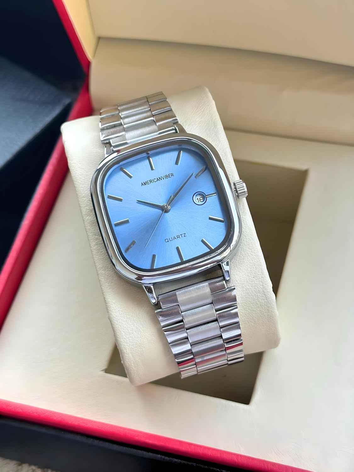 AMERICANVIBER Men's Silver, Watch with Stainless Steel Band | Water-Resistant Analog Dress & Casual Wristwatch