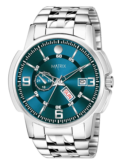 Matrix Black, Blue, White Dial, Day & Date Functioning, Stainless Steel Strap Analog Watch for Men & Women