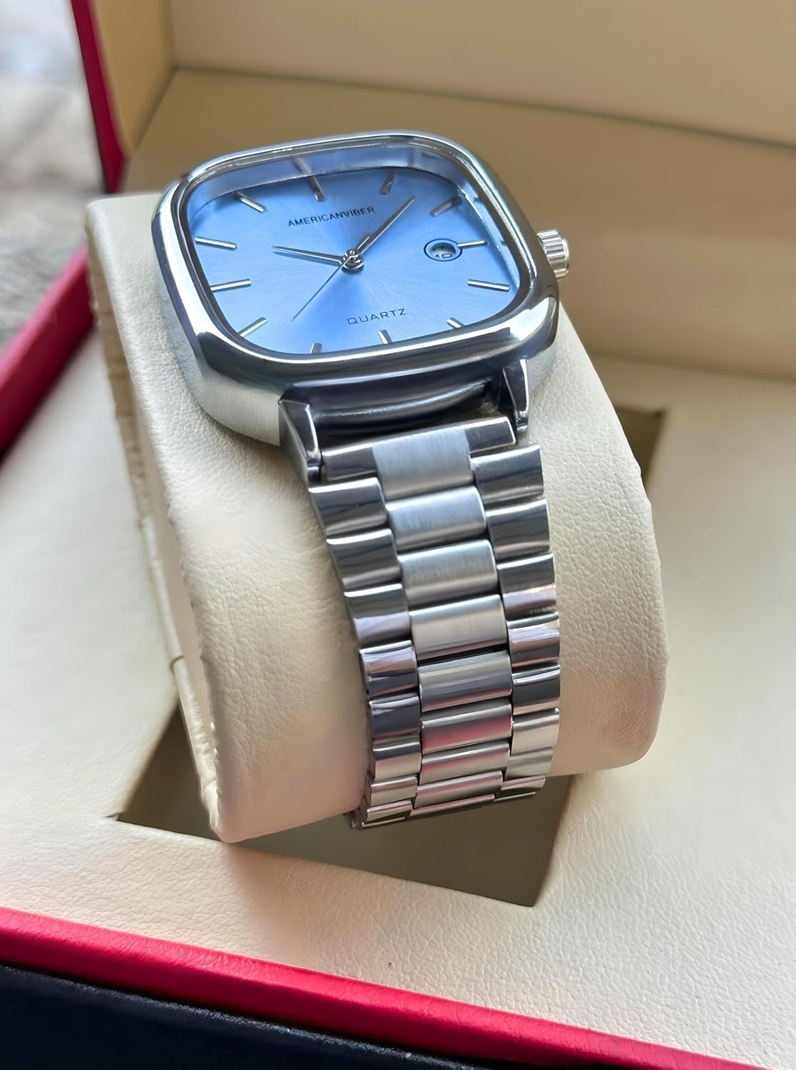 AMERICANVIBER Men's Silver, Watch with Stainless Steel Band | Water-Resistant Analog Dress & Casual Wristwatch