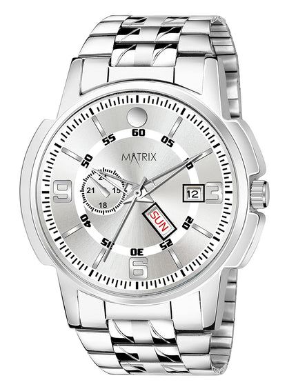 Matrix Black, Blue, White Dial, Day & Date Functioning, Stainless Steel Strap Analog Watch for Men & Women