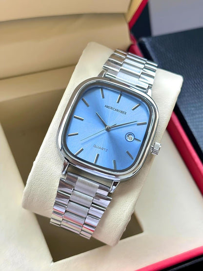 AMERICANVIBER Men's Silver, Watch with Stainless Steel Band | Water-Resistant Analog Dress & Casual Wristwatch