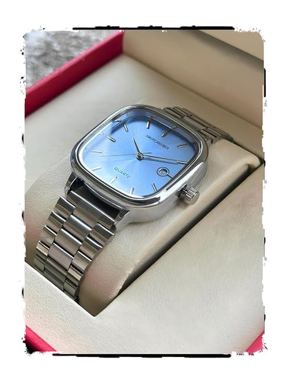 AMERICANVIBER Men's Silver, Watch with Stainless Steel Band | Water-Resistant Analog Dress & Casual Wristwatch